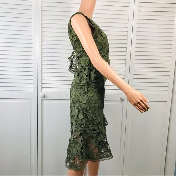 KEEPSAKE Green Frameless Asymmetrical Lace Cocktail Dress Size Extra Small - Picture 5 of 10